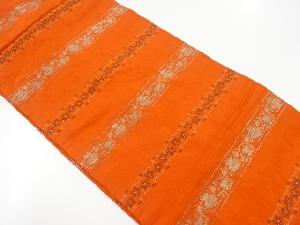 リサイクル　横段に花唐草・花瓶模様織り出し名古屋帯